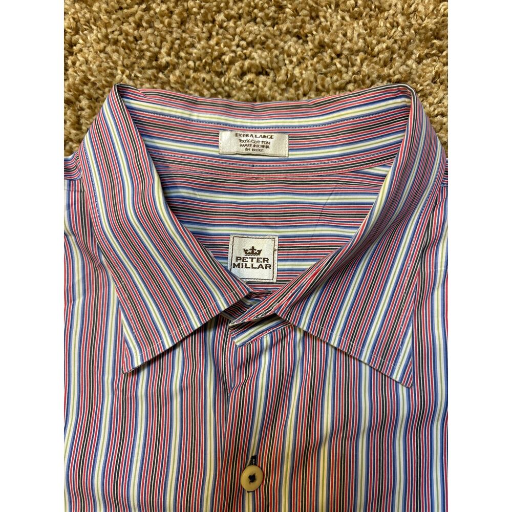 Peter Millar Multi Color Striped Long Sleeve Button Down Shirt Mens Size XL